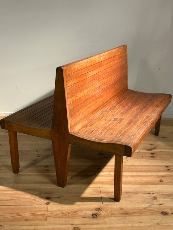 Image 1 of Banc de train industriel vintage 1950s