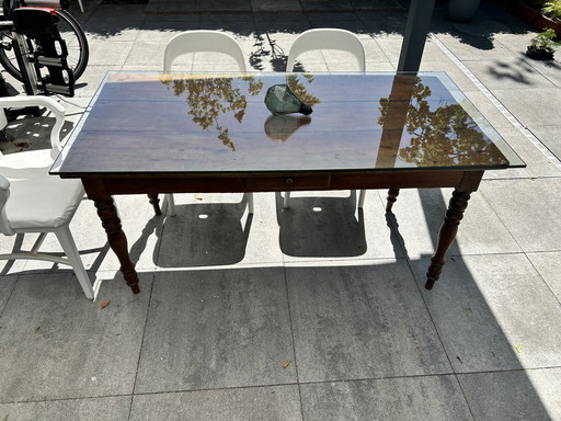 Notenhouten eettafel in boerderijstijl (Frankrijk, jaren 1830) - 6 personen