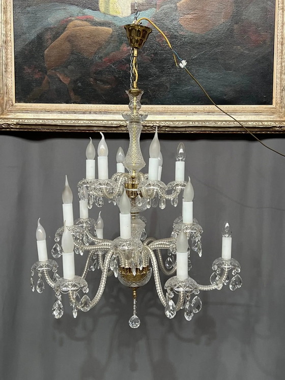 Lustre de style Louis XV. Cristal massif, avec nouveau câblage électrique., Verre, Transparent (photo 3 sur 8)