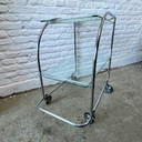 Carrello bar, carrello di servizio cromato, vetro - Art Déco, Bauhaus
