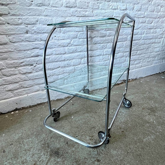 Image 1 of Barcart, Serveerwagen Chroom, Glas - Art Deco, Bauhaus