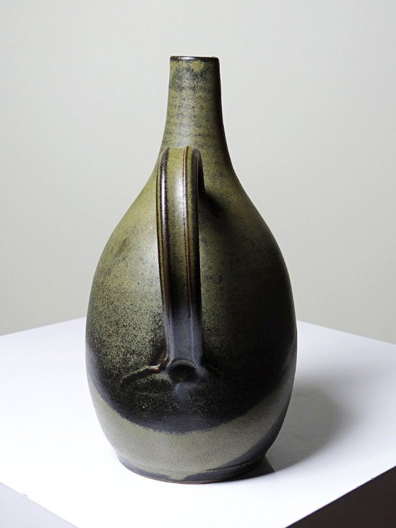 Image 1 of Vintage 1960s-1970s glazed stoneware pear-shaped pitcher/jug