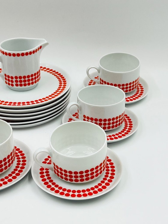 Image 1 of Winterling Bavaria Red Polka Dot Porcelain Lunch Service 70s