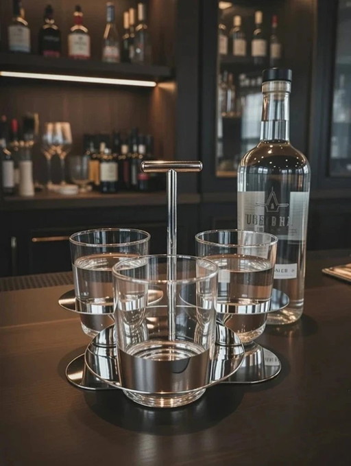 Juego de bebidas de lujo vintage Cilio Germany de 3 vasos con soporte de acero inoxidable