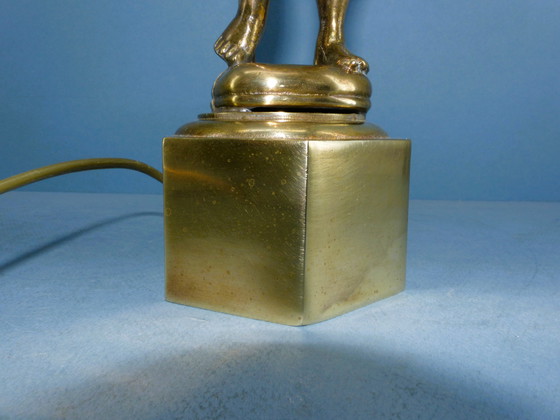 Image 1 of Set Vintage Table Lamps - Candlestick Figures With Flame Shaped Shade - Brass Bring Atmosphere And Class To Your Interior