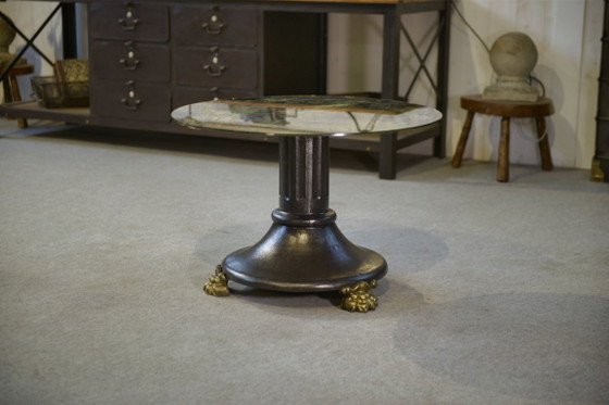 Image 1 of Neo-classical cast iron and verre églomisé coffee table, 1940s