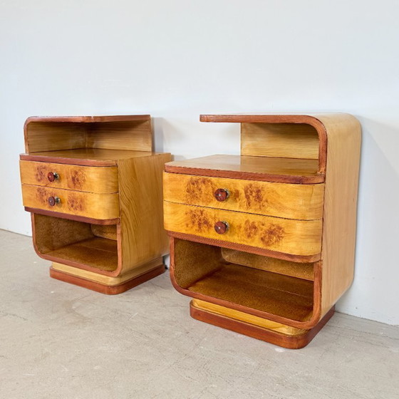 Set of Halabala-style Art Deco bedside tables with Bakelite handles – Nightstands, Wood (photo 3 of 13)