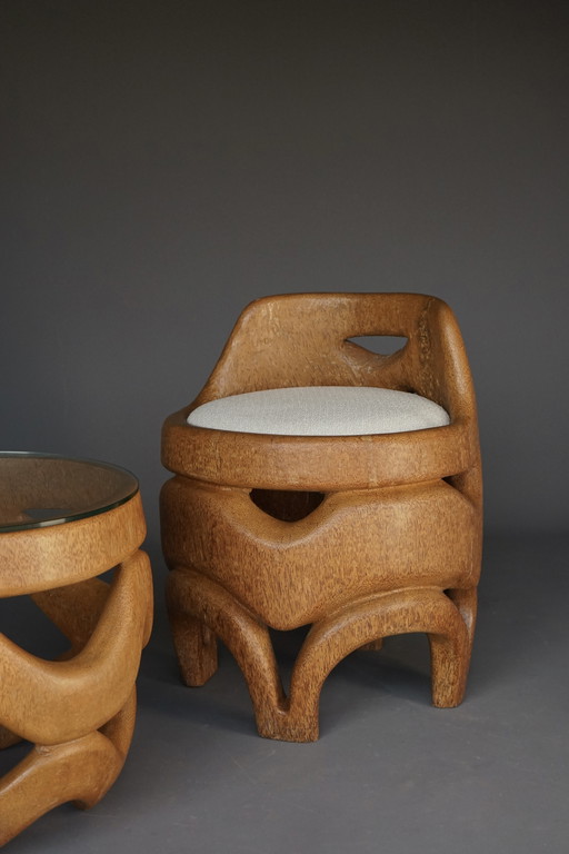 Organic Hand-Crafted Side Chair in Solid Palm Wood, 1970s