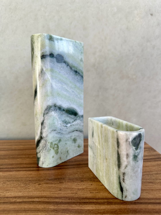 Image 1 of Northern Monolith Kerzenhalter, hoch + klein, grüner Marmor - 148 €