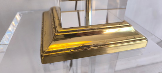 Image 1 of 😍✨ Elegant vintage 70s/80s column lamp by "Le Dauphin" in acrylic glass and brass with a new lampshade ✨😍