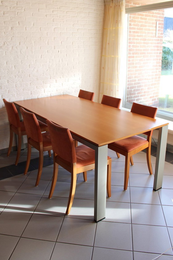 Image 1 of Design eettafel en stoelen - hoogwaardig hout