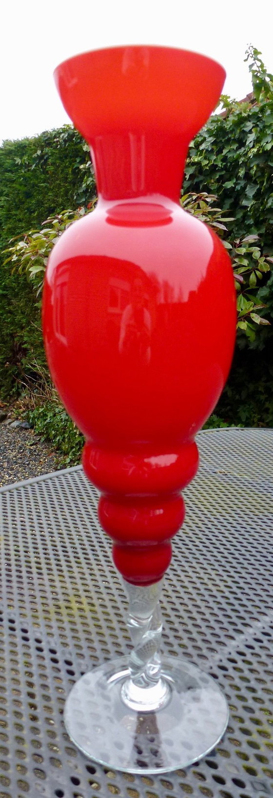 Image 1 of Prachtige Empoli Vintage Roodglazen Opaline Vaas, Hoog 40cm.