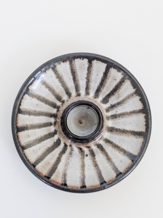 Image 1 of Monika Maetzel Studio Ceramic Duo Hambourg années 1960 Bougeoir Vase bourgeon Noir Blanc