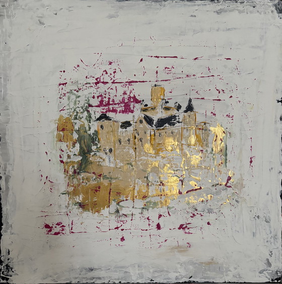 Image 1 of Peinture « néo-gothique » technique mixte sur toile, 70 x 70 cm, abstraite et réaliste