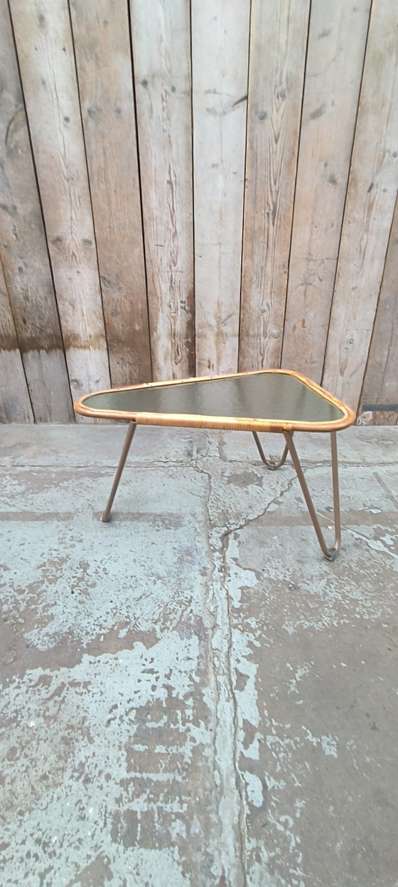 Image 1 of Dirk van Sliedregt table verre métal rotin années 1950 design vintage
