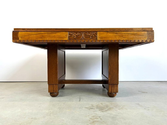 Table de salle à manger en marqueterie de chêne, années 1940 - France – Tables de salle à manger, Wood (photo 6 of 12)