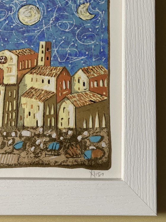 Image 1 of Zeefdruk van L. Nisi, 25x70 cm,
Reis naar dromen, ingelijst