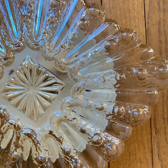 Image 1 of Antieke glazen wandlamp, vintage vierkante plafondlamp, 22 cm, ambergoudkleurig