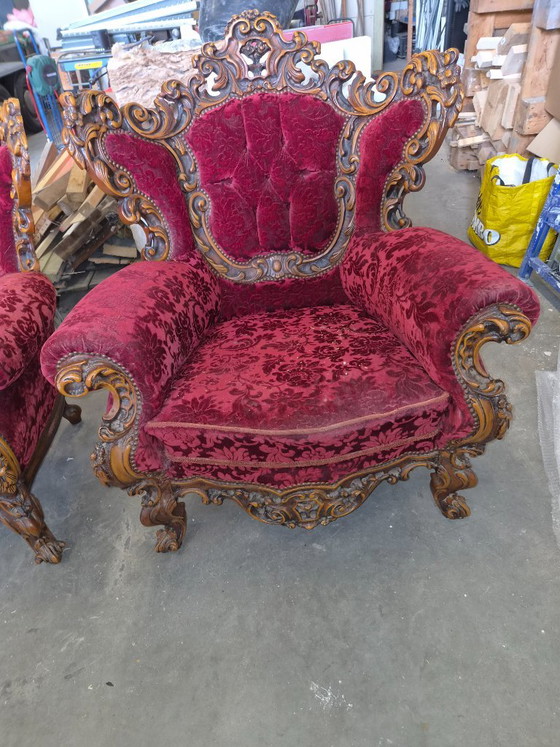 2 Baroque Throne Armchairs – Velvet, Wood (photo 3 of 10)