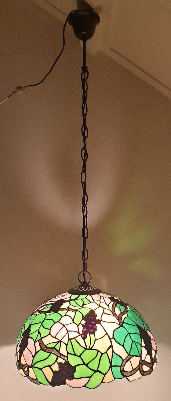Image 1 of Large (40cm) Tiffany / stained glass grape pendant lamp