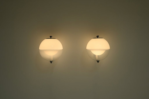 Set of 2 large globe wall lamps, 1960s Italy.