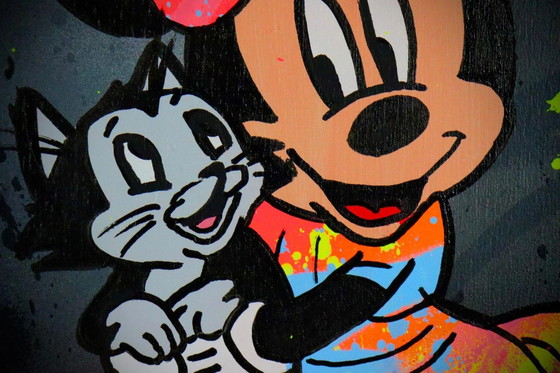 Pop Art Gemälde von Künstler Socrate, Minnie Mouse mit Katze, handsigniert mit Echtheitszertifikat, Unikat (photo 7 of 14)