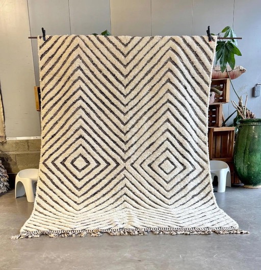 Berber Moroccan Beni Ourain Wool Rug 210x300 cm - Berber Moroccan Rug - Handmade Boho Floor - Moroccan Interior Living Rug