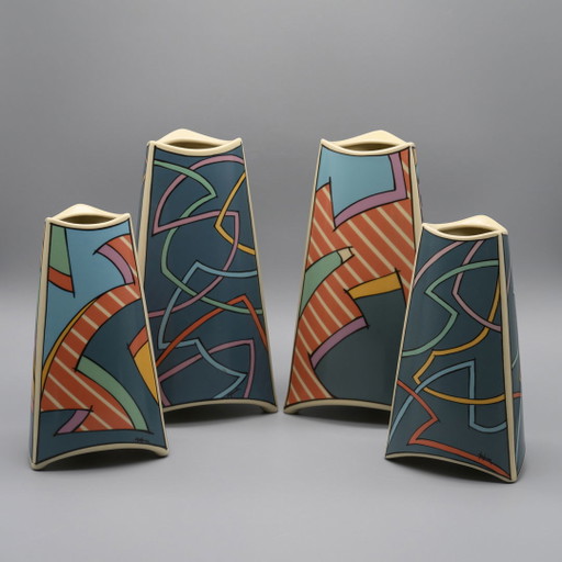Rosenthal Studio-Linie Flash Iconic Vase Dorothy Hafner 80S Memphis Era Set (×4)