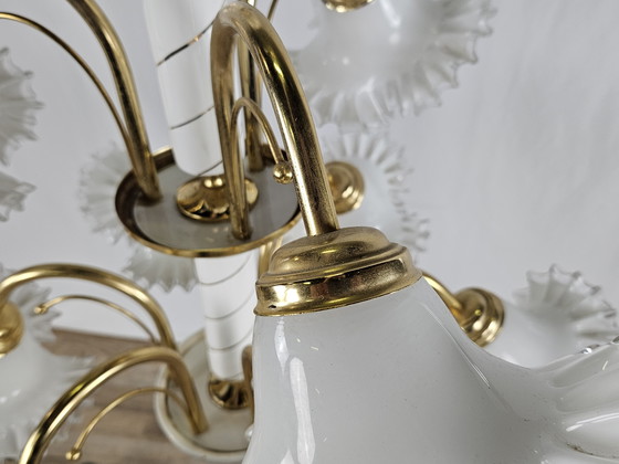 Image 1 of Großer keramischer Kronleuchter aus Messing und Muranoglas