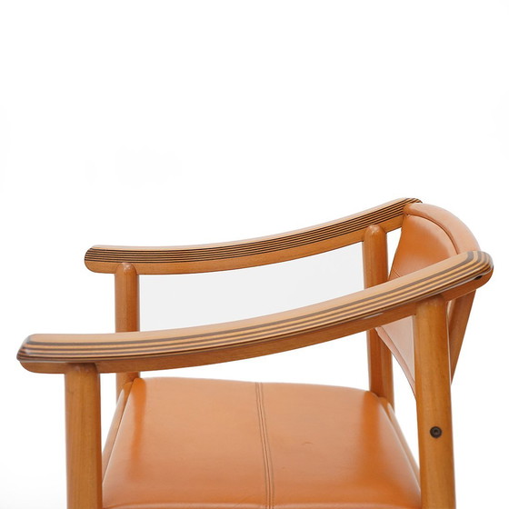 Image 1 of 4 Stühle aus Holz und Leder, 70er Jahre