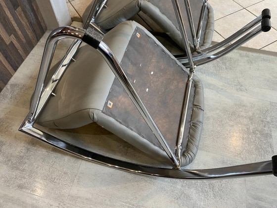 Image 1 of Pareja de sillones plegables Souvignet en cuero cromado gris, 1980