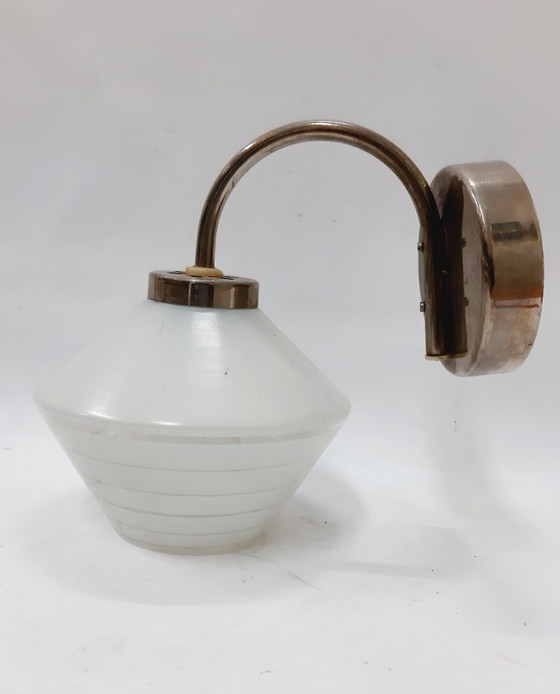 Image 1 of Applique da parete vintage con paralume in vetro