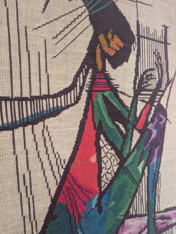 Vintage embroidered wall hanging “The Harp Player” 1970s – 1980s x 57 cm – Paintings & Drawings, Wood (photo 3 of 5)