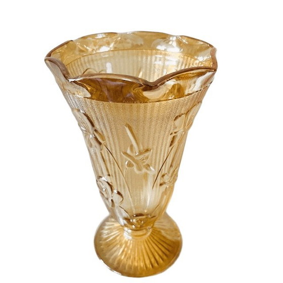 Image 1 of Vintage Paar Jeanette Karnevalsglas-Pfirsichvasen Art Deco 1930er Jahre