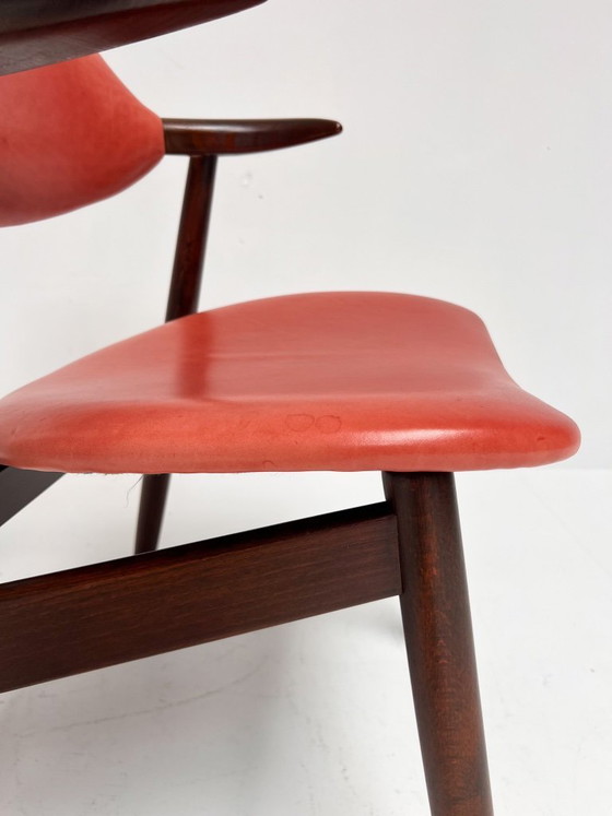 Image 1 of Roodkleurige lederen cowhorn chair, 1970's