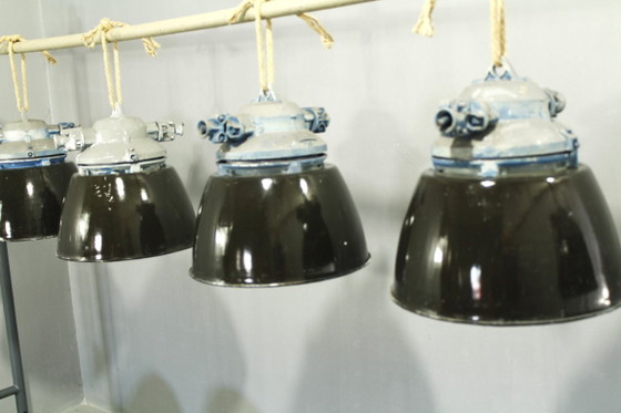 Set of 13, Industrial Lighting Fixtures, Bohemia, 1970s – Ceiling lights, Glass, Metal (photo 4 of 7)