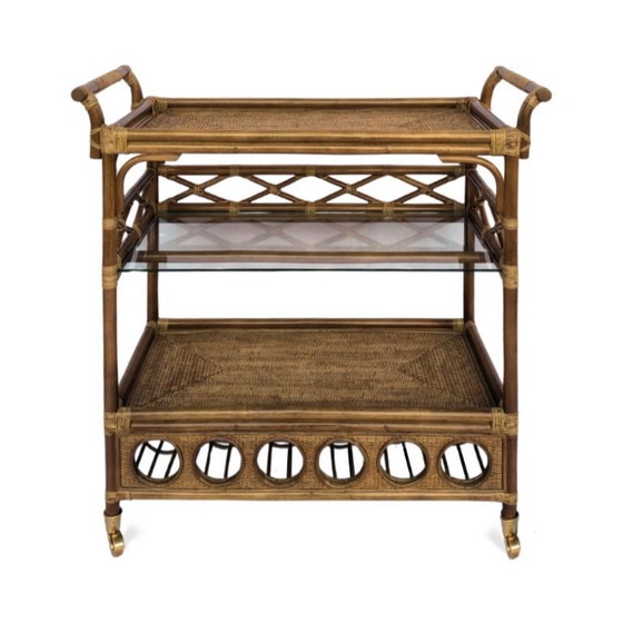 Image 1 of Carrello bar in rattan fatto a mano