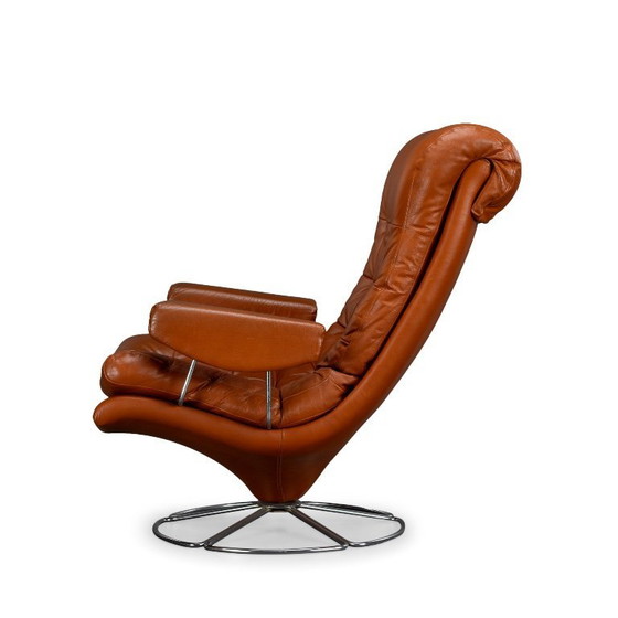Image 1 of Dänischer Drehsessel im Mid-Century-Modern-Stil aus cognacfarbenem Leder, 1960er Jahre