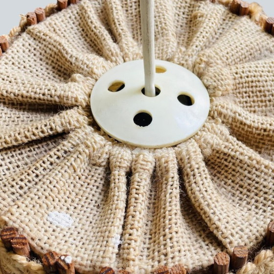 Image 1 of Skandinavische Hängelampe aus Holz und Jute im rustikalen Stil der Mitte des 20. Jahrhunderts, 1960er Jahre