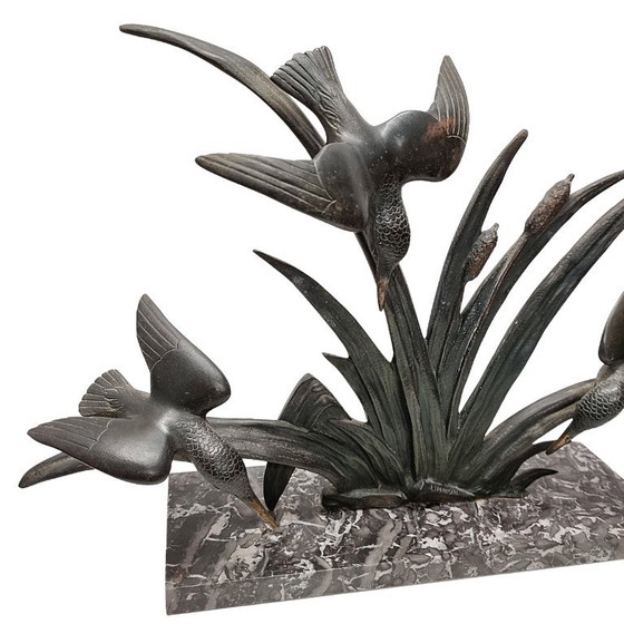 Sculpture Art Déco française de martins-pêcheurs – G. Limousin – Marble, Metal (photo 4 of 9)