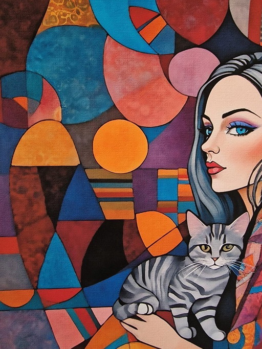 Léa ROCHE - Mara e i suoi gatti - Litografia d'artista