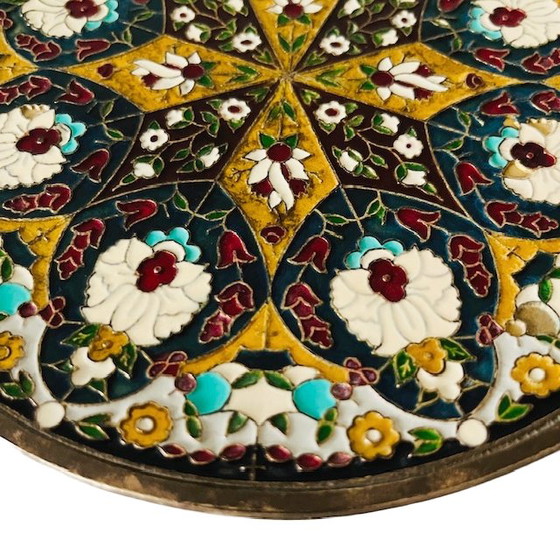 Image 1 of Piatto decorativo in ottone vintage cloisonné mandala anni '70