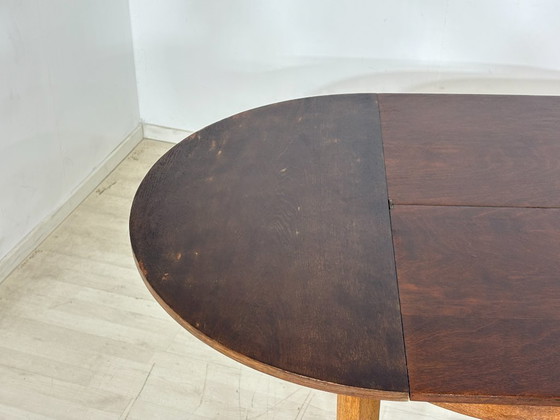 Image 1 of Art Deco dining table / Round kitchen table / Extendable wooden table – circa 1940