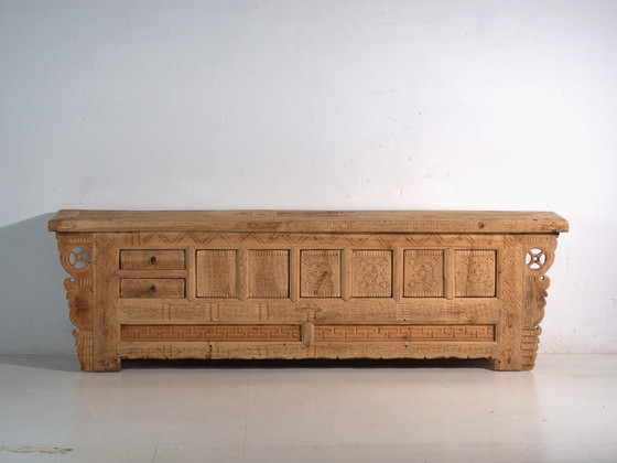 Antique carved sideboard in fir wood – China, circa 1930 – Brass (photo 28 of 40)