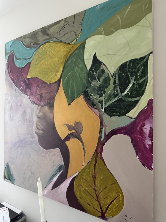 Image 1 of Zuid-Afrikaanse vrouw olieverf op canvas door Saskia Frinking