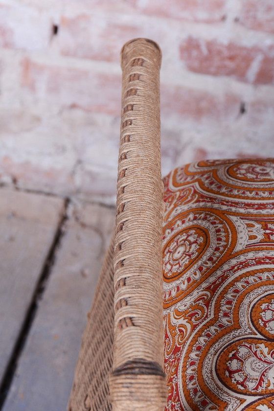 Original Art Deco Stool, Wood, Hemp, Well-Preserved Condition, Czech, 1940s – Footstools & poufs, Textile (photo 9 of 13)
