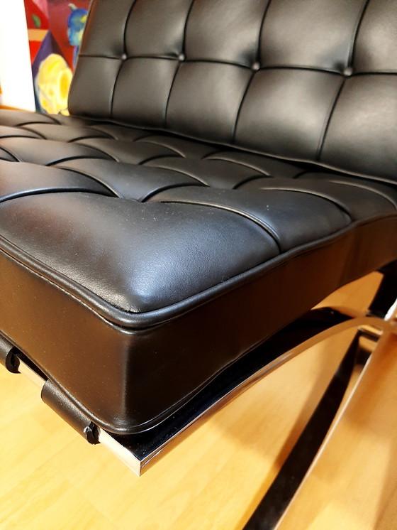 Image 1 of Knoll Set Barcelona New-Never Used Black Leather Design by Ludwig Mies Van Der Rohe and Lilly Reich (1929)