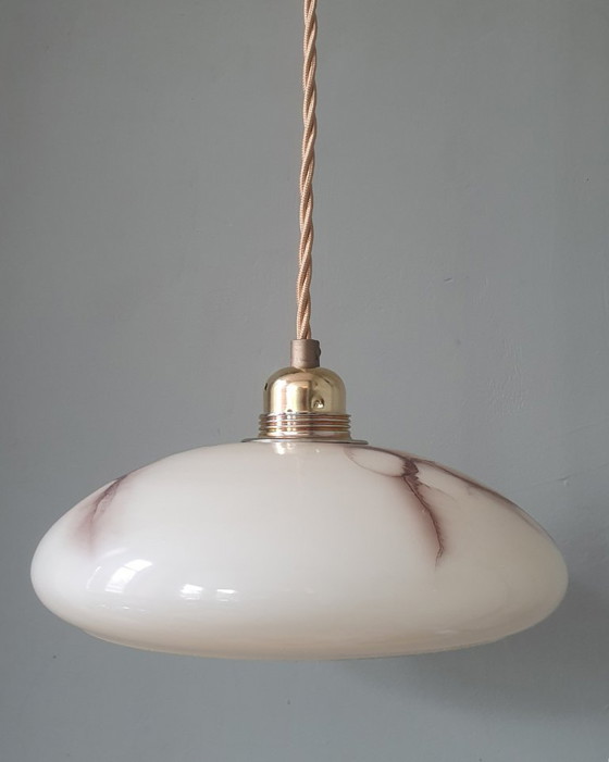 Vintage Marbled Pendant Lamp - Opaline Glass - Art Deco Style. – Metal (photo 11 of 15)