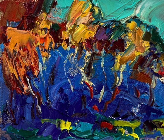 Original Oil Painting Fall Nature Landscape Autumn Blue Forest – Paintings & Drawings, Canvas (photo 7 of 8)