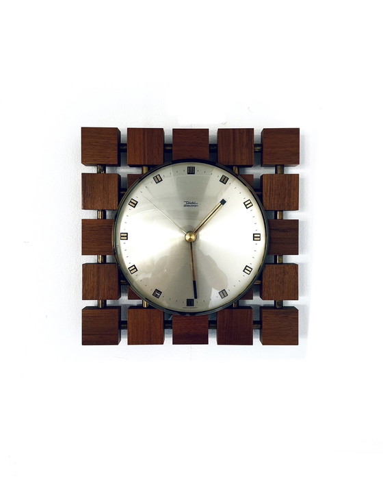 Image 1 of Vintage teak & brass wall clock '70s